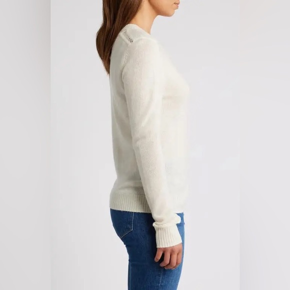 GRIFFEN 
Open Stitch Trim Wool & Cashmere Sweater - Ivory - Picture 3 of 12